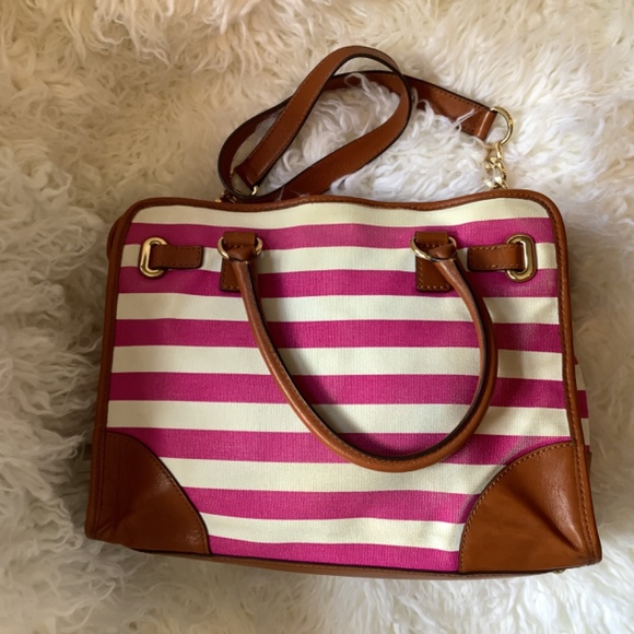 MICHAEL Michael KORS Fusia/pink and White Striped Canvas leather Hamilton Large - Picture 5 of 15